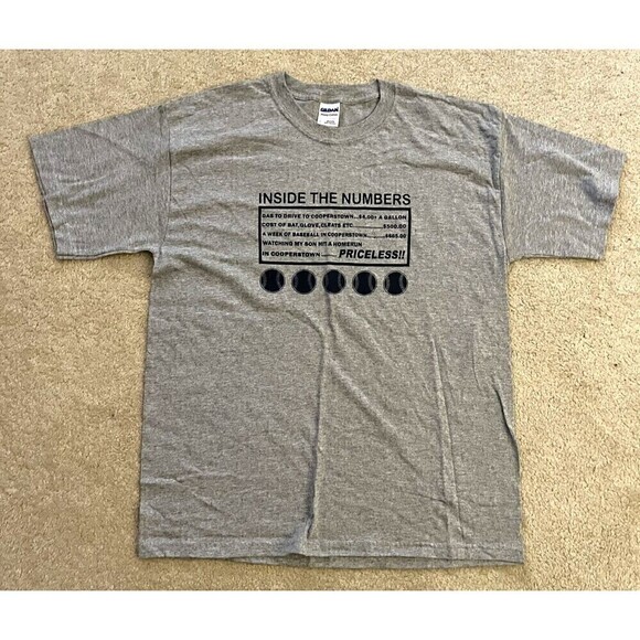 Cooperstown Mens Baseball T-Shirt Gray Sz L Inside Numbers Priceless Vintage NEW - Picture 1 of 5